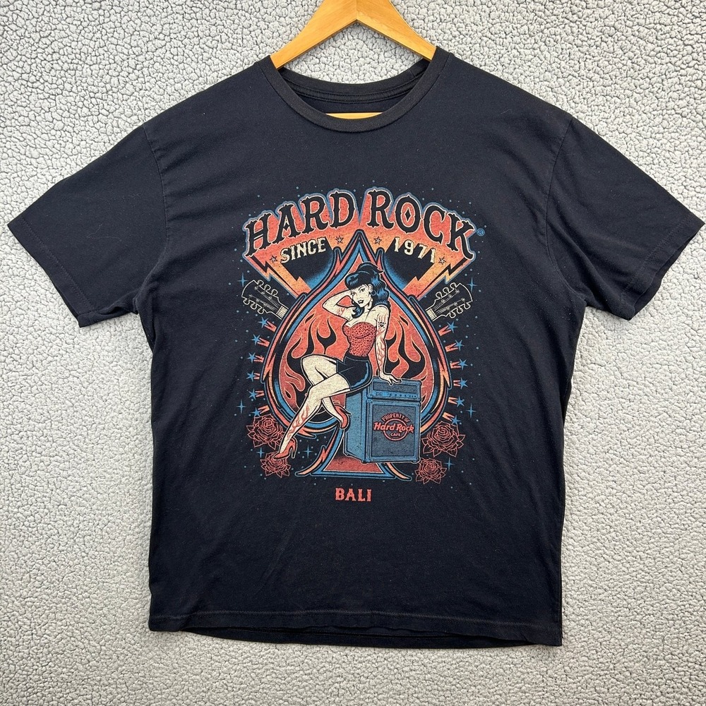 Hard Rock Men's T-Shirt Black XL Cotton Blend Pin Up Graphic Bali‎
